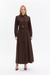 Kemerli Önden Düğmeli Elbise