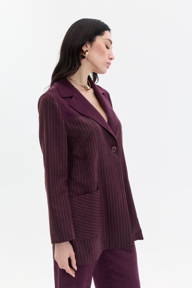 Çizgi Detaylı Blazer Takım Mürdüm