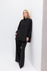 Broş Detaylı İkili Takım Siyah